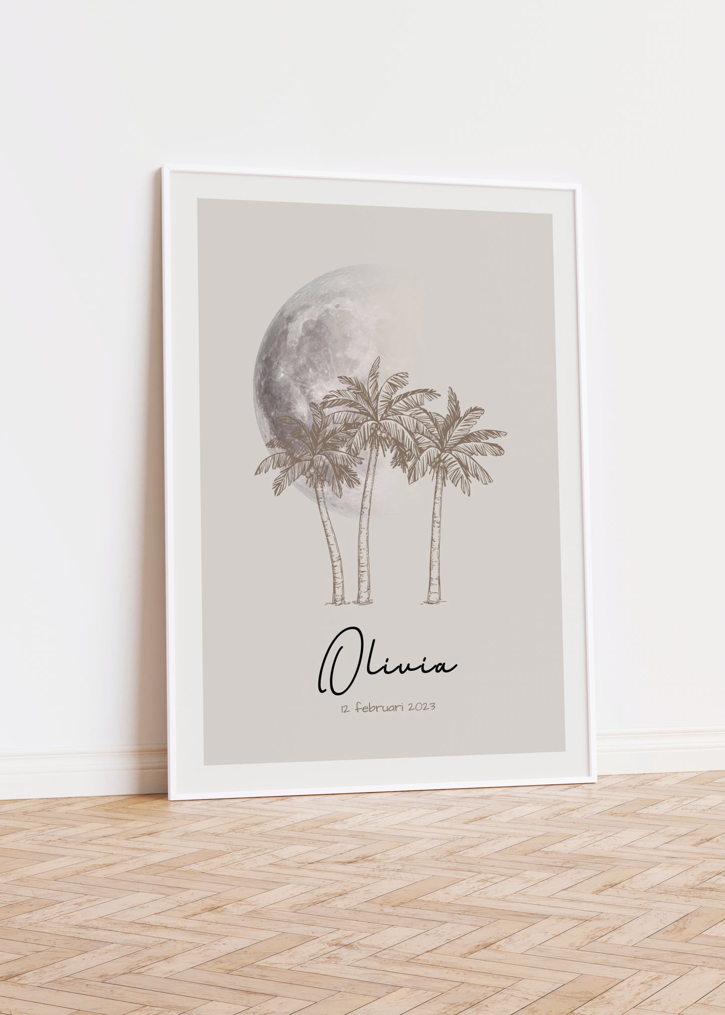 "Moonlight shining trough the palm trees"